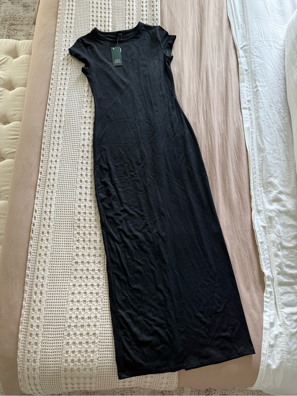 NEW wild fable Black Short-Sleeve Ribbed Maxi Dress Size M